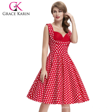 Grace Karin Ladies Design plus récent sans manches Polka Dots Floral Pattern Retro Vintage 1950 robe CL008901-13